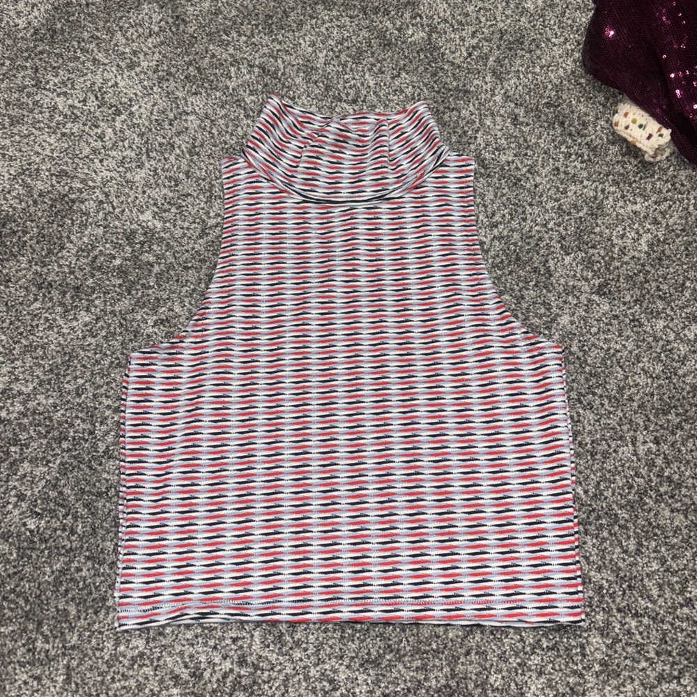 Free People Striped Mock Neck Crop Tank - Red, White & Blue